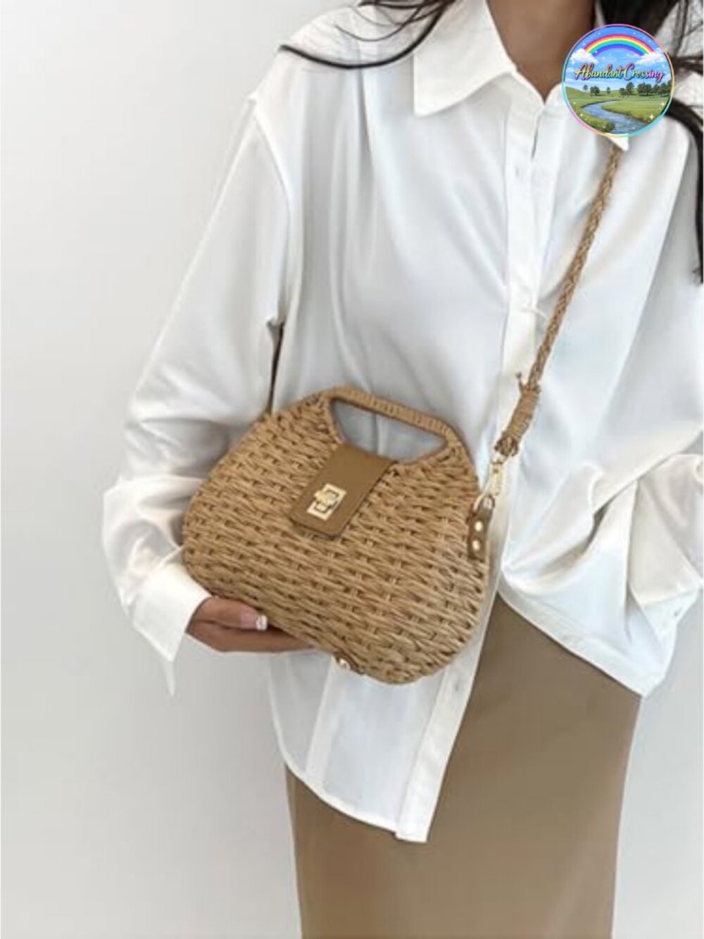 Handmade Straw Woven Crossbody Beach Dumpling Bag Tote Clutch - Picture 2 of 7